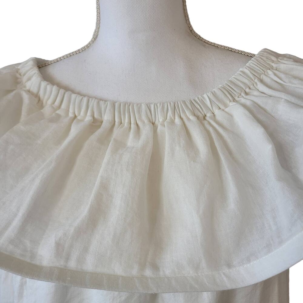 Line & Dot Linen Dress Ruffle Neck Shift Mini White Size M - Picture 2 of 6